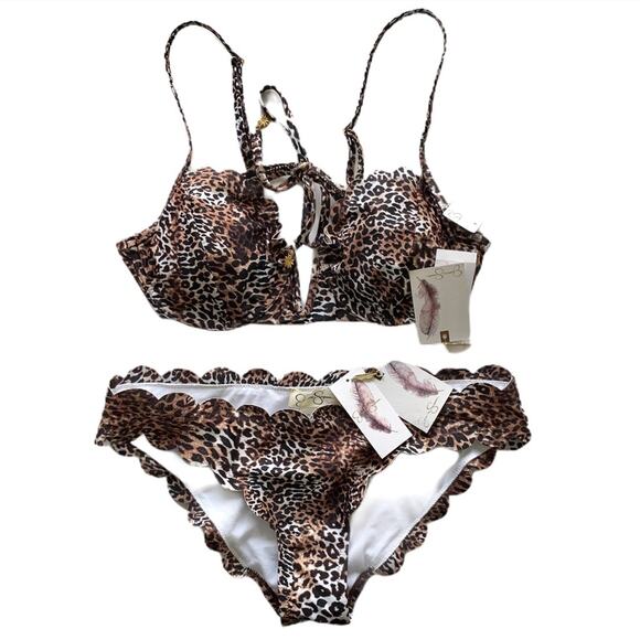 Jessica Simpson Swim Nwt Jessica Simpson Scallop Cheetah Bikini Set